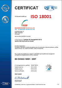 Iso 18001 : Certificat Iso 18001 RCIHTER SYSTEM